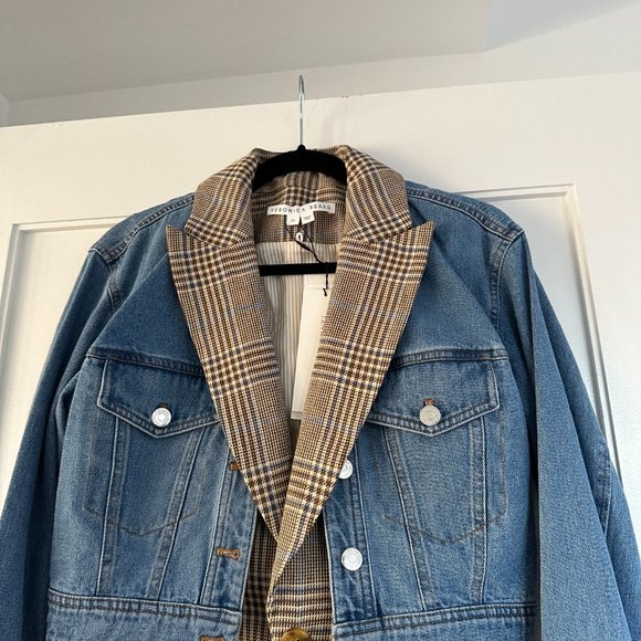 NWT Veronica Beard Keaton Combo Dickey Jacket Cropped Denim Checkered Vest Sz XS - Picture 10 of 14